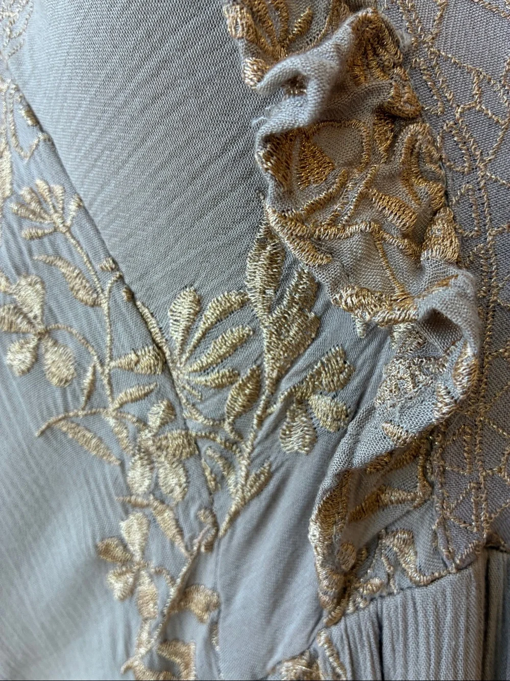 Hale Bob Leighton Taupe & Gold Maxi Dress with Lace Trim - Picture 4 of 8